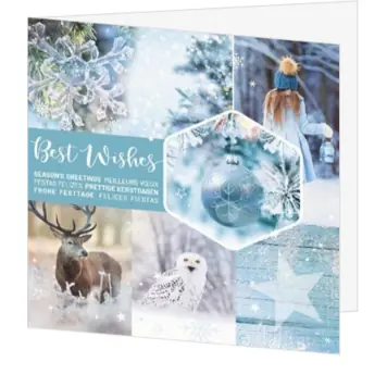 Kerstkaart met winterse natuurelementen en Best Wishes