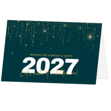 Kerstkaart met sterren, stipjes en jaartal 2027