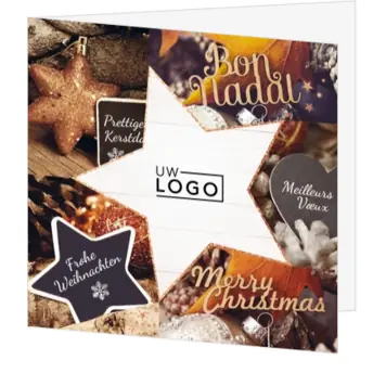 Kerstkaart met ster en warme kerstdecoratie