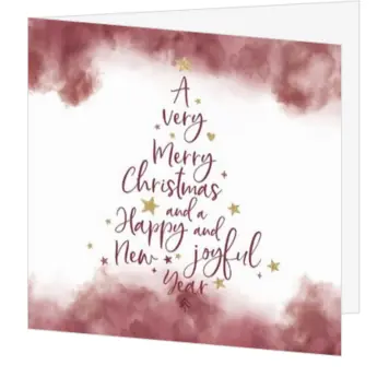 kerstkaart met typografische kerstboom en gouden sterren