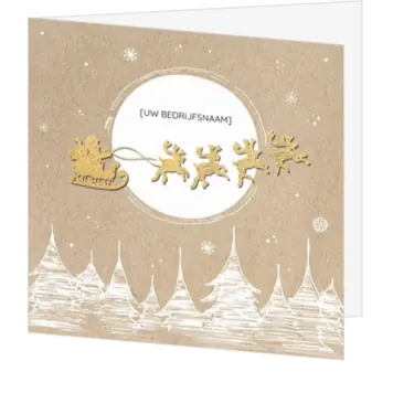 Kerstkaart met kerstman in slee op kraftlook