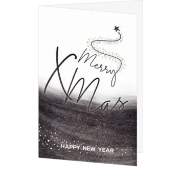 kerstkaart met typografische boom en Happy New Year