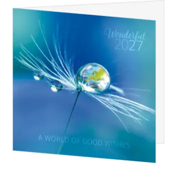 Kerstkaart met wereldbol in waterdruppel 2027