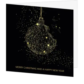 kerstkaart met gouden geometrische kerstbal