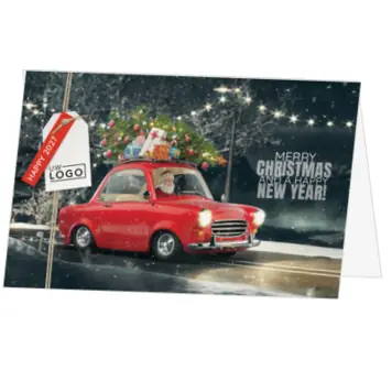 kerstkaart met kerstman in rood autootje