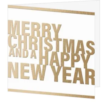 Kerstkaart met moderne typografie en gouden tekst