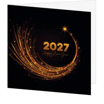 kerstkaart met gouden lichtkrans en 2027
