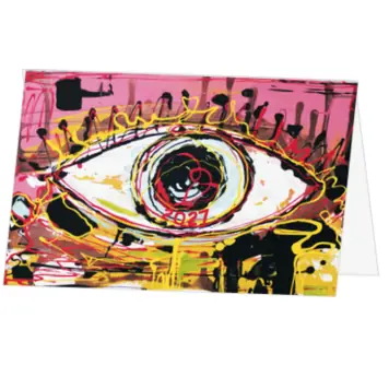 Kerstkaart met kunstzinnig oog en jaartal 2021
