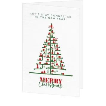 kerstkaart met groene en rode kerstboom