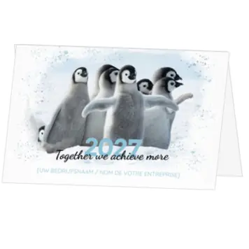 kerstkaart met pinguïns en jaartal 2027
