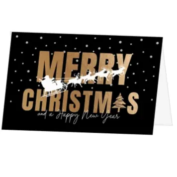 kerstkaart met goudfolie Merry Christmas en kerstman