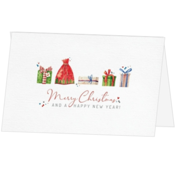 Kerstkaart met waterverf cadeautjes