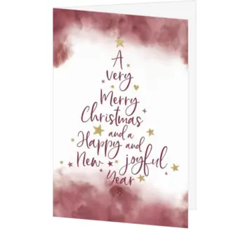 Kerstkaart met typografische kerstboom in bordeauxrood