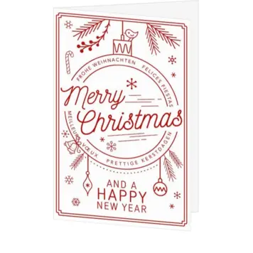 Kerstkaart met rode lijntekening en Merry Christmas