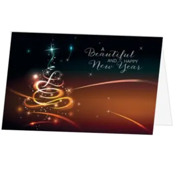 kerstkaart met moderne lichtboom en sterren