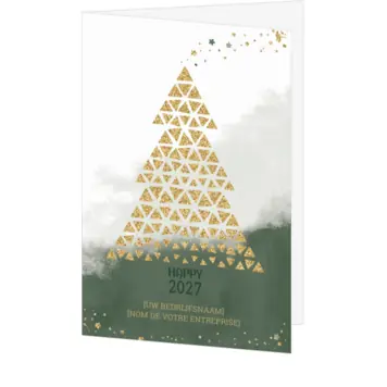 kerstkaart met gouden kerstboom en 2027