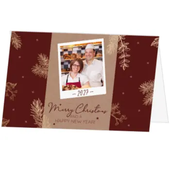 kerstkaart met foto op kraft en gouden takjes