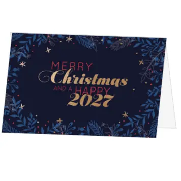 kerstkaart met goudlook en 2027 op donkerblauw