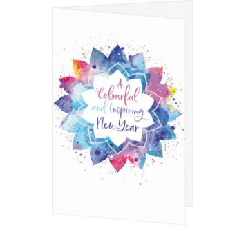 Kerstkaart met kleurrijke aquarel lotus en nieuwjaarswens