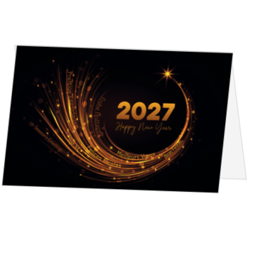 Kerstkaart met gouden lichtkrans en 2027