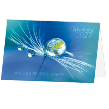 Kerstkaart met wereld in waterdruppel 2027