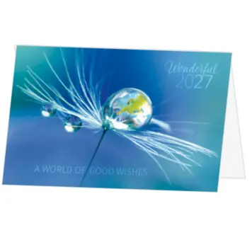 Kerstkaart met wereld in waterdruppel 2027