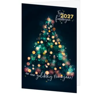 Kerstkaart met kerstboom van lichtjes en 2027