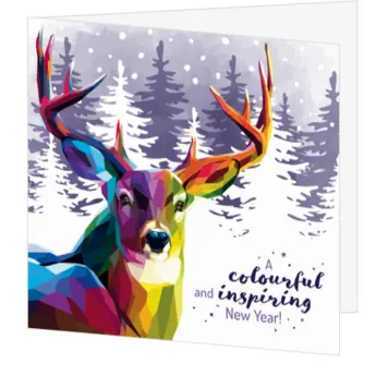 Kerstkaart met kleurrijk abstract rendier