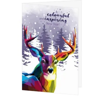 Kerstkaart met kleurrijk grafisch rendier
