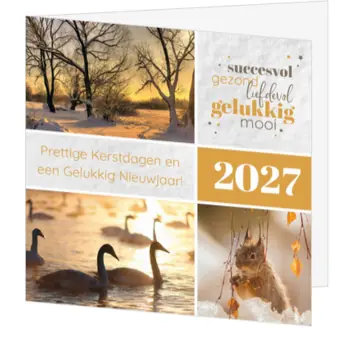 kerstkaart met winterse natuur en 2027