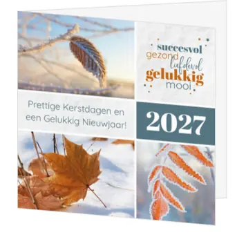 Kerstkaart met winterse natuurfoto’s en 2027