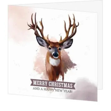 kerstkaart met rendier in aquarelstijl