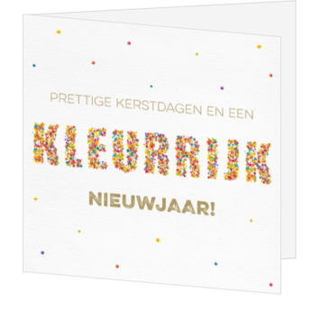 Kerstkaart met kleurrijke sterren en goudfolie