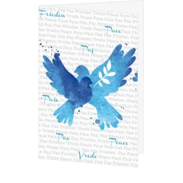 Kerstkaart met duif in blauwe waterverf