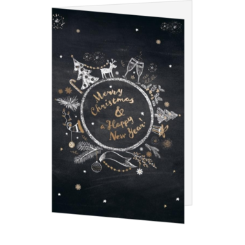 Kerstkaart met krijtbordlook en gouden accenten
