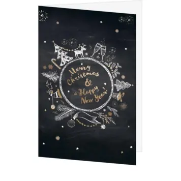 kerstkaart met krijtbordlook en gouden accenten
