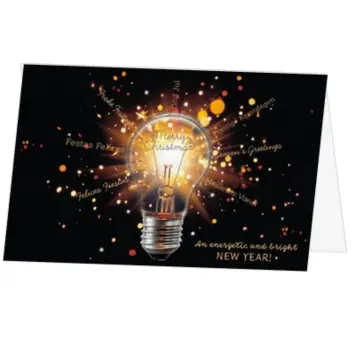 kerstkaart met stralende gloeilamp en kerstwensen