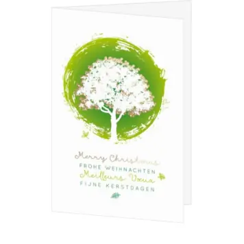 Kerstkaart met boom in groene cirkel
