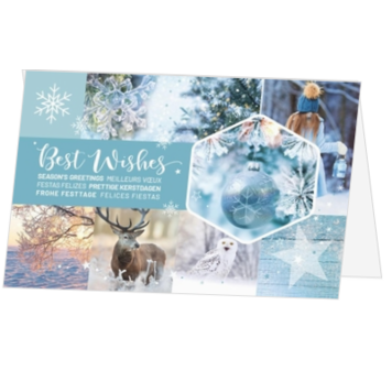 Kerstkaart met winterse collage en Best Wishes