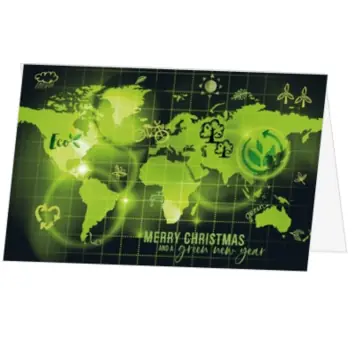 kerstkaart met groene wereldkaart en eco elementen