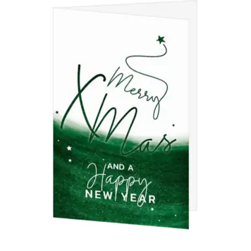 kerstkaart met groene penseelstreek en sierlijke kerstwens