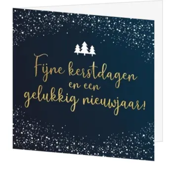 Kerstkaart met gouden kerstgroet op blauwe achtergrond