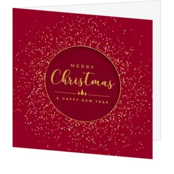 Rode kerstkaart met gouden glitters en cirkel