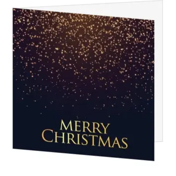 Donkerblauwe kerstkaart met gouden lichtjes
