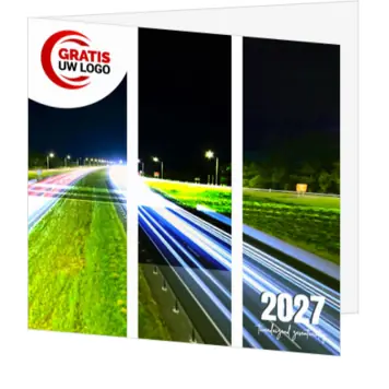 kerstkaart snelweg bij nacht met logo en 2027