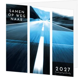 kerstkaart met blauwe weg en jaartal 2027