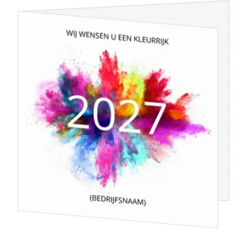Kerstkaart met kleurrijke poederexplosie en 2027