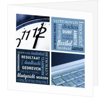 Kerstkaart met vier kaders in blauwtinten