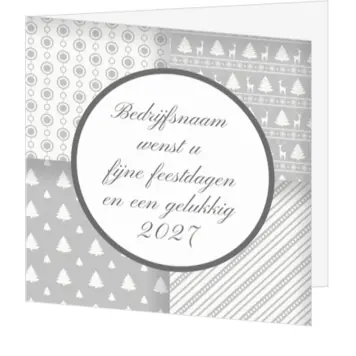 kerstkaart met zilvergrijze patronen en 2027