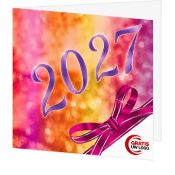 kerstkaart 2027 met paarse cijfers en roze strik